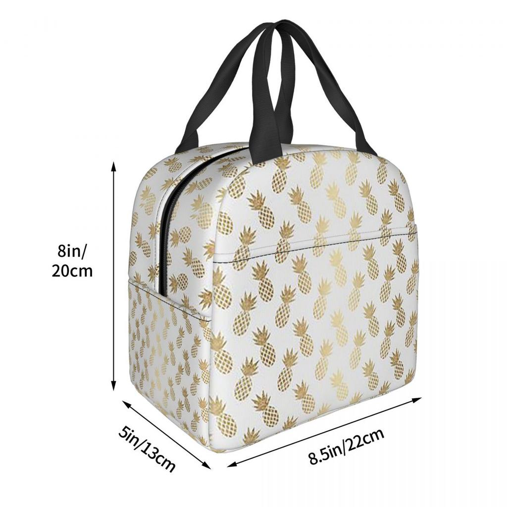 Gold Pineapple Pattern Insulated Lunch Bag for Women Children Portable Food Boxes Thermal Lunch Box Tote