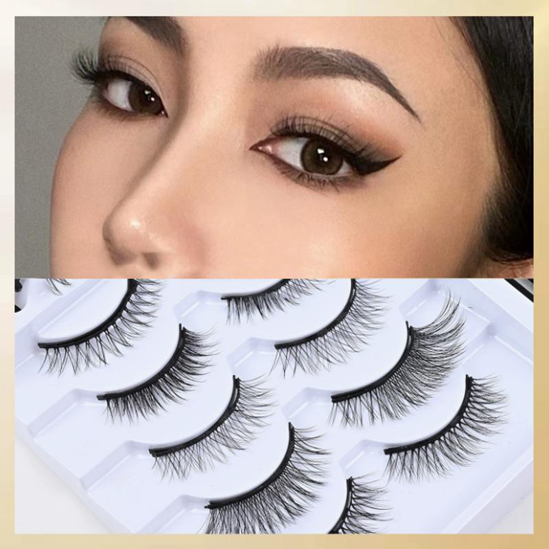 5 Pairs Magnetic Eyelashes Eyeliner Tweezers Set Reusable 3D Natural Curly Mink False Lashes No Glue Needed Easy Apply