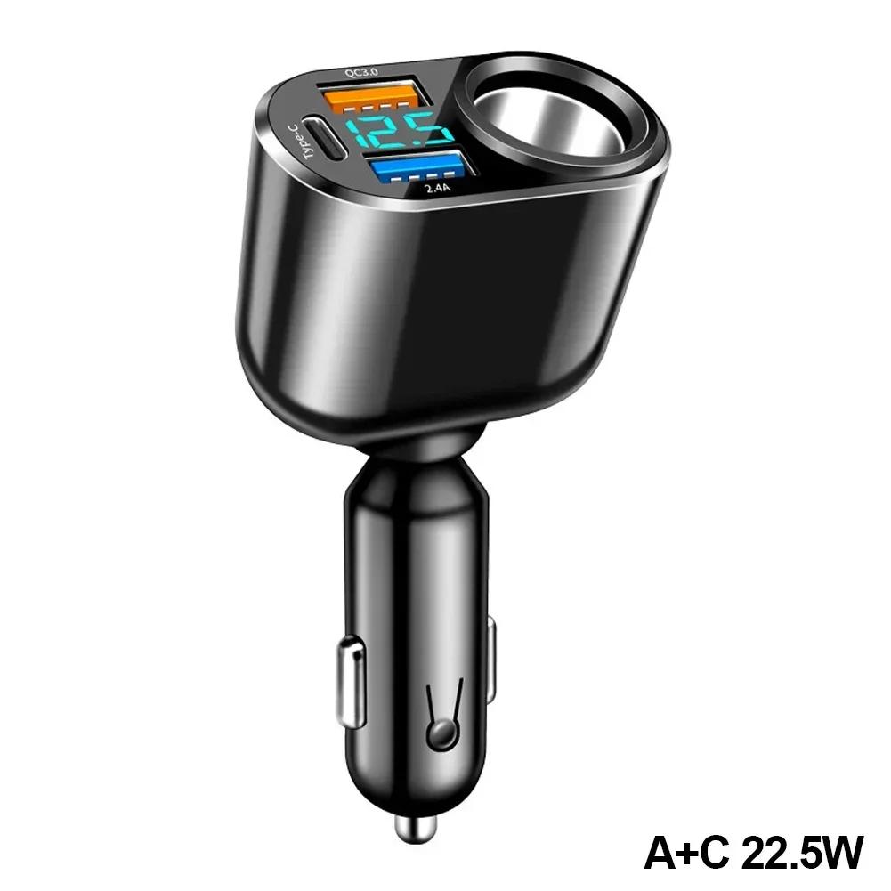 

66 Вт Автомобильное зарядное устройство USB для прикуривателя QC3.0 PD3.0 Разветвитель зарядного устройства Адаптер питания Розетка со светодиодным дисплеем Быстрое зарядное устройство