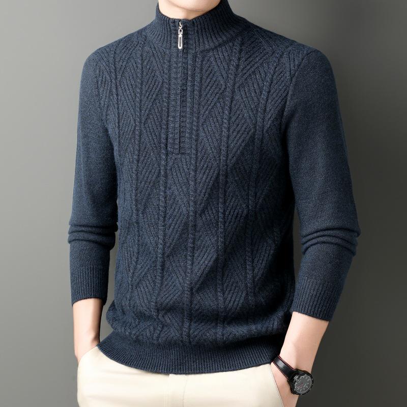 Men's High-End Half-Zip Winter Sweater - Thickened, Warm, Business Casual Pullover Knitwear
