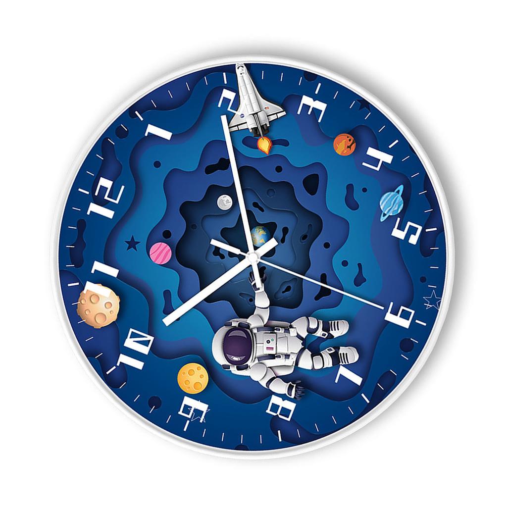 8 Inch Silent Wall Clock PP Battery Operated Kids Wall Clock Space Theme Decor for Home Living Room Bedroom Round