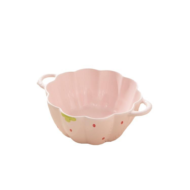 Cute Double-Handled Ceramic Bowl & Plate Set - Ideal for Instant Noodles, Soup, & More with Spoon & Chopsticks