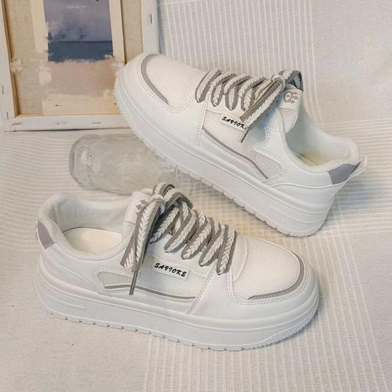 Spring new easy to match sports little white shoes women's tide casual dad shoes two-color lace-up board shoes