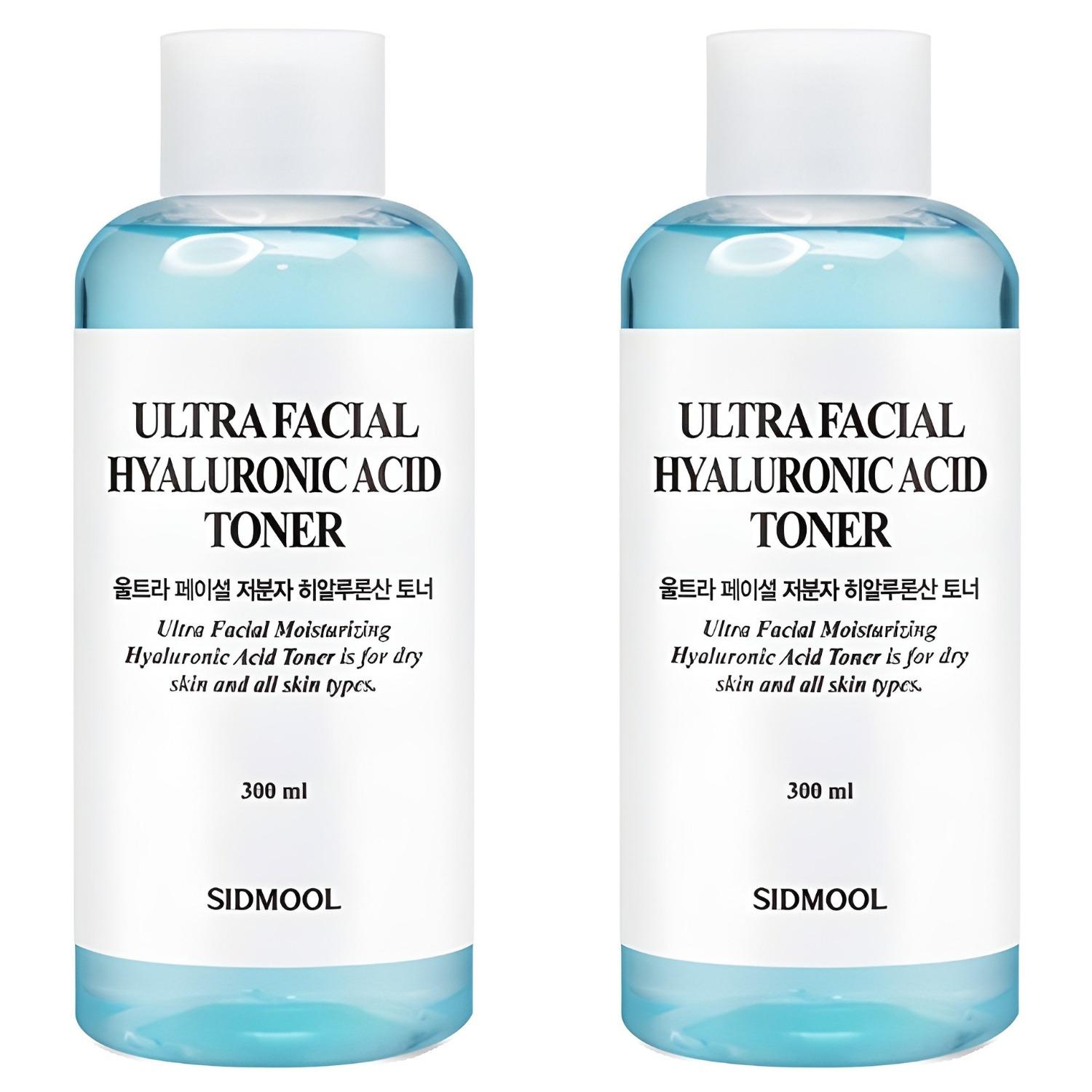 SIDMOOL Ultra Facial Moisturizing Low Molecular Hyaluronic Acid Toner - Deep Hydrating & Plumping Facial Water (300ml x 2pcs Bulk Set)