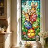 Yousheng Easter Window Clings Stained Glass Bunny UV Resistant Window Privacy Film Removable Static Decals for Living Room Bedroom Bathroom
