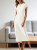 Damen Unifarbenes T-Shirt-Kleid Kurzarm Rundhalsausschnitt Locker Midi Sommerkleid