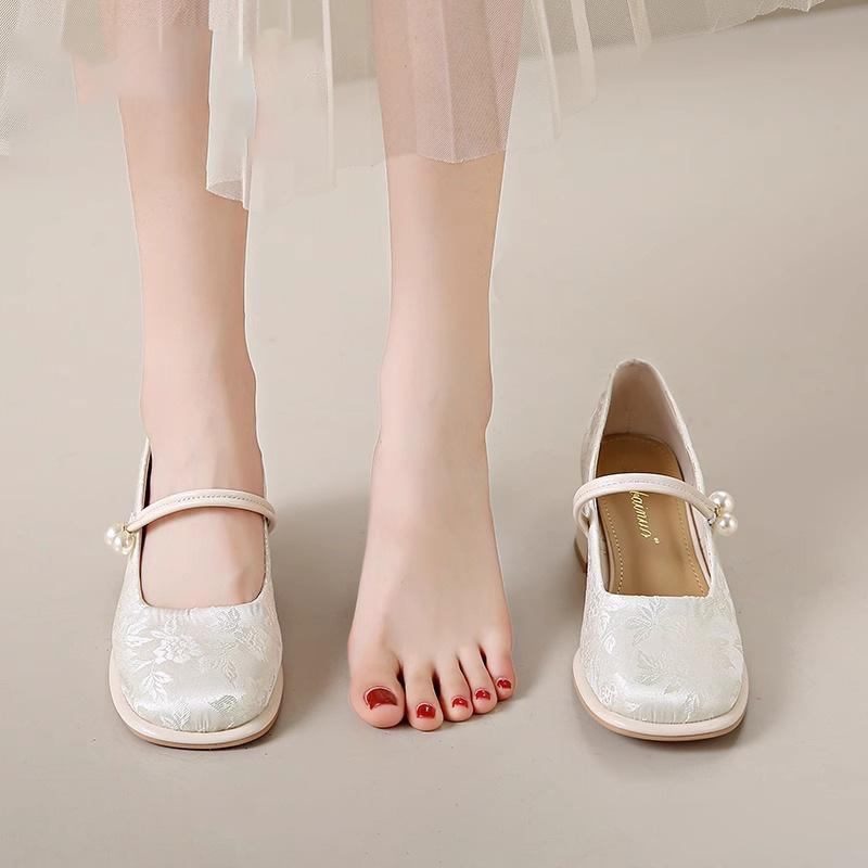 High Heel Single Shoes Women's Medium Thick Heel with Cheongsam Horse Face Skirt Sandals Summer 2025 New New Chinese Style Shoes