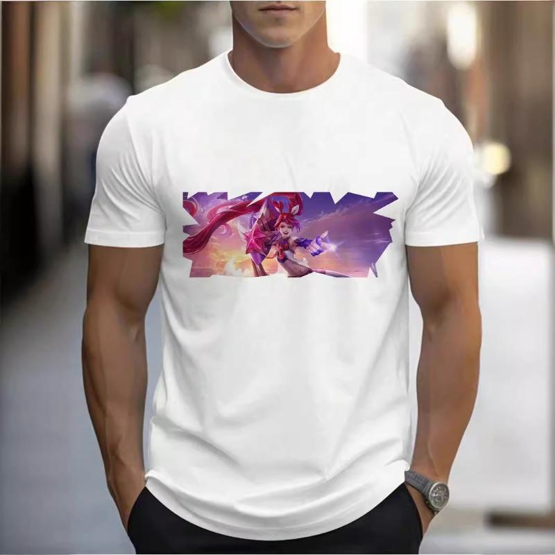 LOL Esports 3D Tištěné Letní Prodyšné Pánské Ležérní Volné Tričko s Krátkým Rukávem a Kulatým Výstřihem Pánské