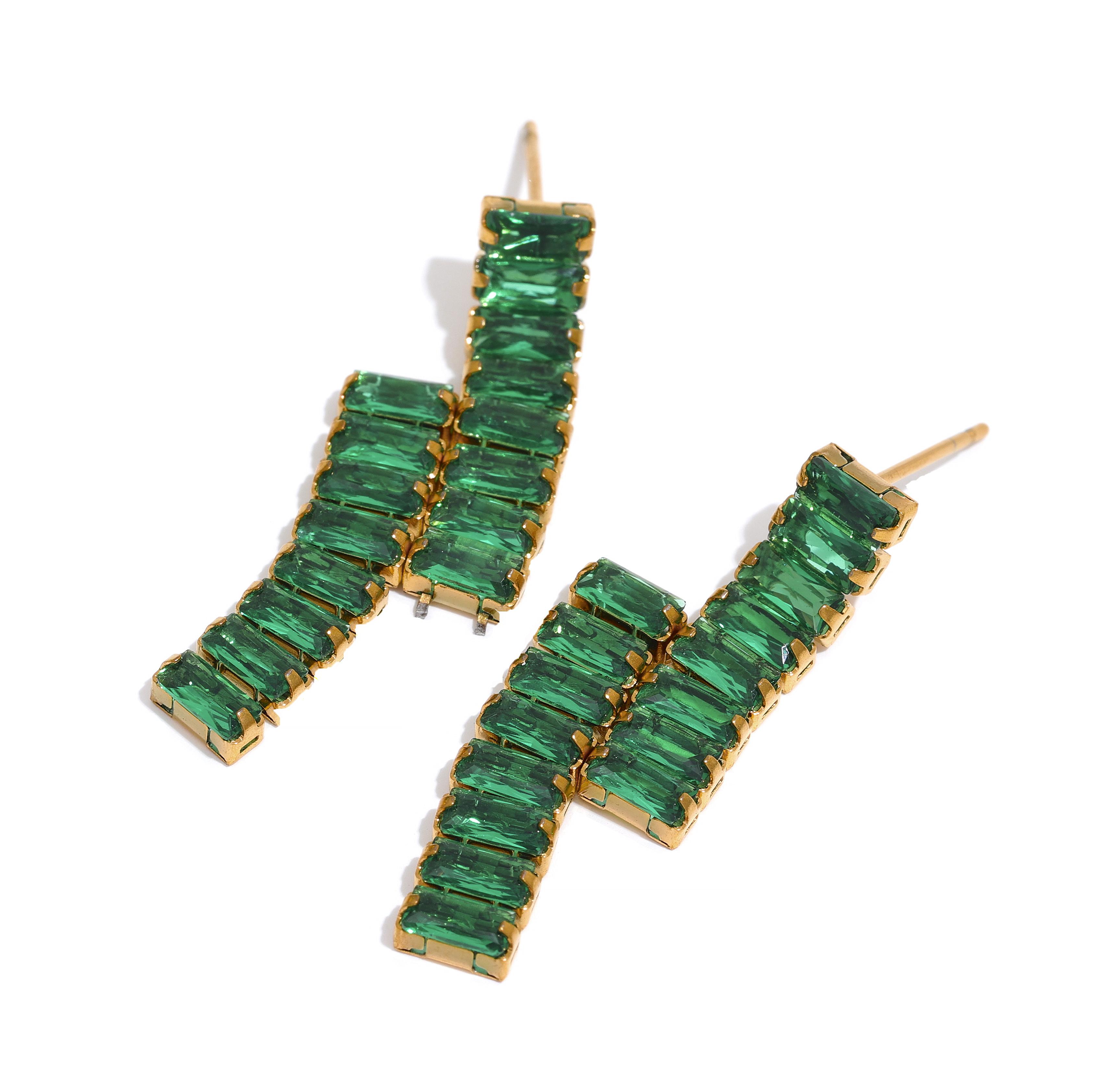 

Yhpup Luxury Cubic Zirconia Stainless Steel Drop Earrings for Women Pink White Green CZ Bling Party Korean Exquisite Earrings