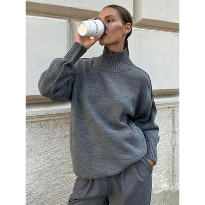 Women's Solid Color Fashion Knitted Turtleneck Sweater Autumn Winter Thick Loose Casual Pullovers Female Warm Sweater