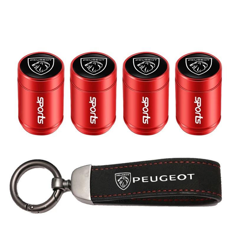 Car Tire Wheel Valve Caps Cover Suede Car Key Chain Ring Keychain for Peugeot 3008 5008 208 308 508 2008 408X 108