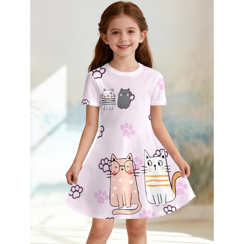 Girls' 3D Unicorn Dress Short Sleeve Summer Spring Vacation Daily Holiday Princess