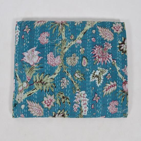 

Одеяло Kantha с индийским цветочным принтом Одеяло Kantha из чистого хлопка Kantha Богемное покрывало на кровать Покрывало Бросить один размер