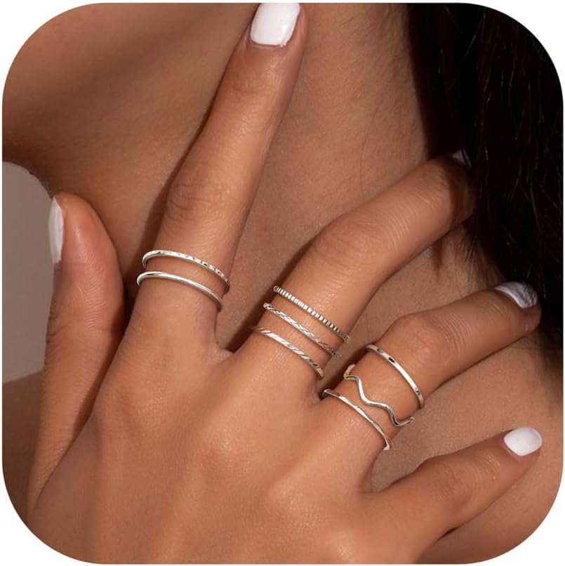 Bobisty 8Pcs 1mm Stainless Steel Rings for Women Men Fashion Plain Knuckle Stacking Midi Thumb Dainty Thin Rings Set Size 5-10 5