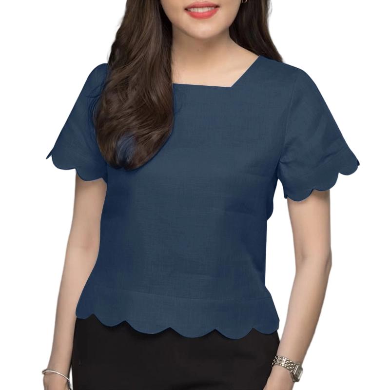 ZANZEA Wome Casual Short Sleeve Side Zipper Wavy Edge Summer Blouse