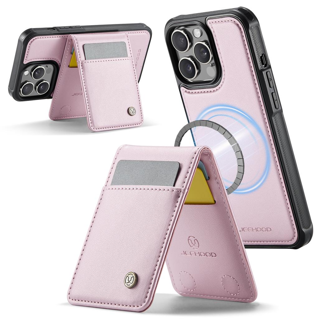 For iPhone 13 Pro Max 6.7 inch Leather Back Cover Compatible with MagSafe JEEHOOD J06 Phone Case with Card Bag RFID Blocking