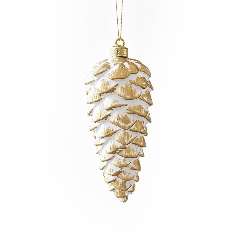 Frosted Look Pine Cone Ornament Metallic Tone Xmas Hanging Decoration  Seasonal Arrangement
