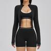 Contrasting Color Yoga Set Naked Sports Fitness Suit Women's Outdoor Running Three-piece Set