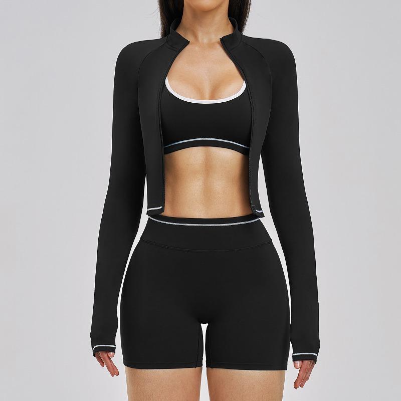 Contrasting Color Yoga Set Naked Sports Fitness Suit Women's Outdoor Running Three-piece Set