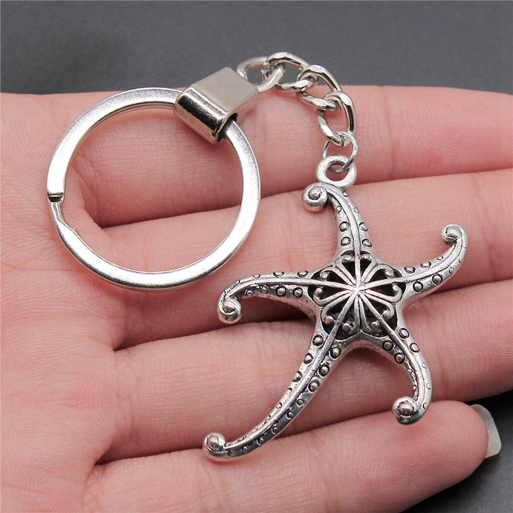 Marine Life Turtle Ocean Creature Pendant Antique Bronze Metal Keychain with 30mm Ring for Men Fashion Gift