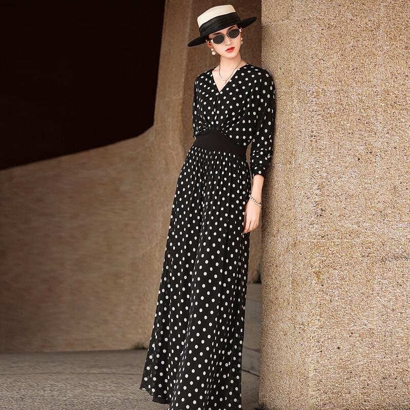 French Vintage Polka Dot V-Neck Wide-Leg Jumpsuit