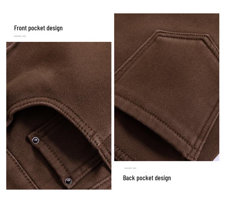 Coffee Brown Women's High-Waisted Velvet-Lined Loose Jeans - Winter 2025 Harajuku Style Trousers