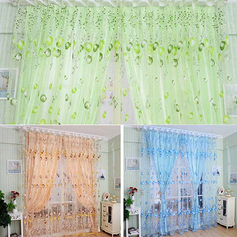 Home Decor Tulip Flower Voile Curtain Drape Panel Room Sheer Home Door Window Decoration