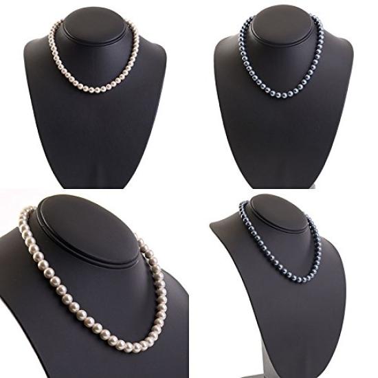 [Aurora] Hanadama High-Grade Aurora Genuine Shell Pearl 8mm Necklace with Bean Clasp (Earrings, Aurora Cream 16inch) Earring Set 16inch Gift Boxed