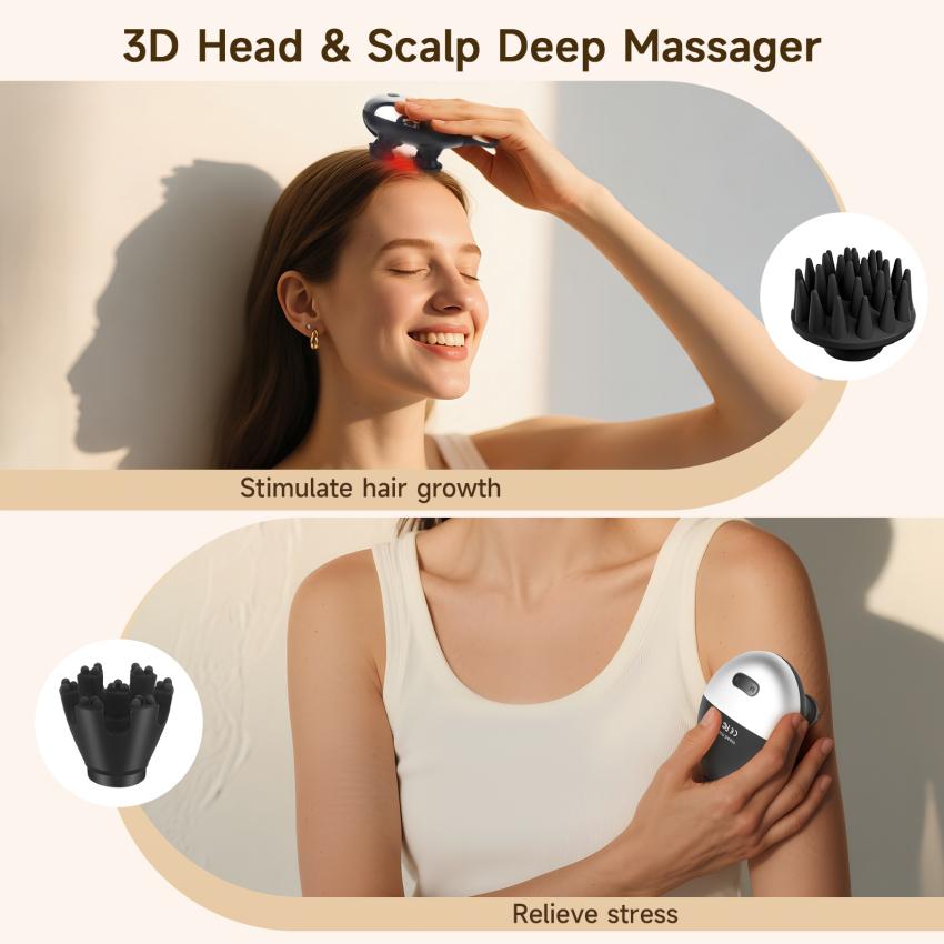 Electric Head Massager, Scalp MassagerWaterproof with 8 Massage Heads and 37Massage Modes, Body Massager for Stress Relief