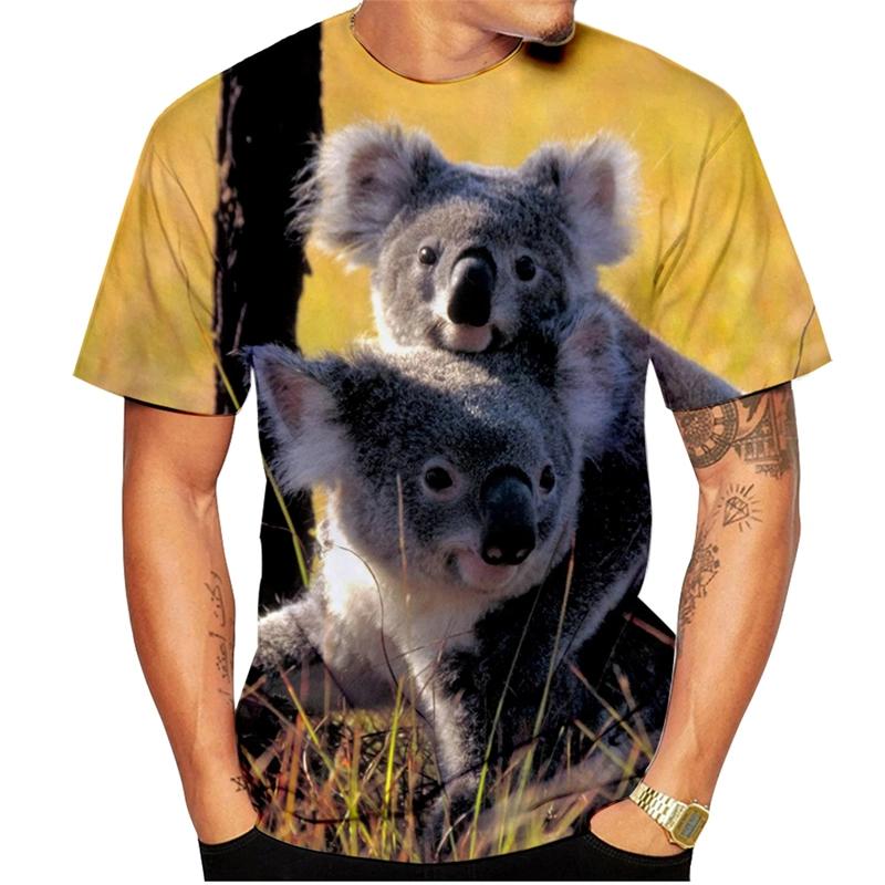 Summer Fashion Koala Animal Print T-Shirt 3D Printed Men's Short Sleeve Harajuku Style Loose Y2K Top