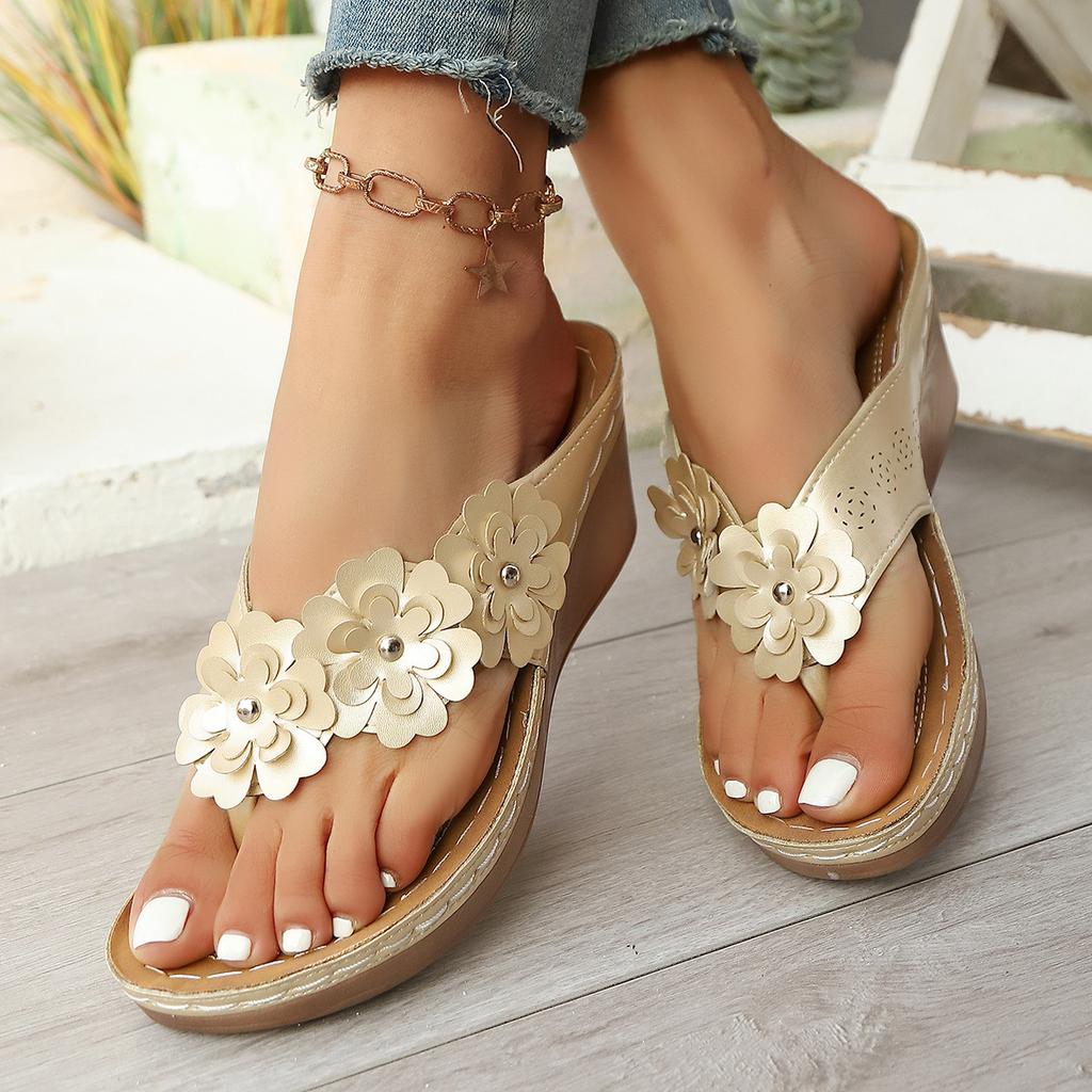 Spring fashion toe set foot slope heel cool slippers women's casual women's flower flip-flops