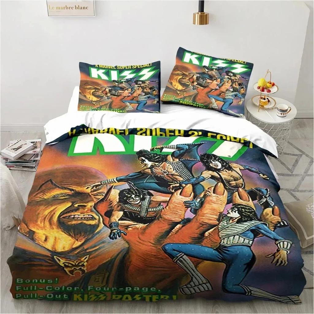3D tlač Rock Band KISS Band Posteľná súprava Obliečka na posteľ Súprava na prikrývku Obliečka na vankúš Obliečka na posteľ King Queen Size Boys Obliečky pre dospelých