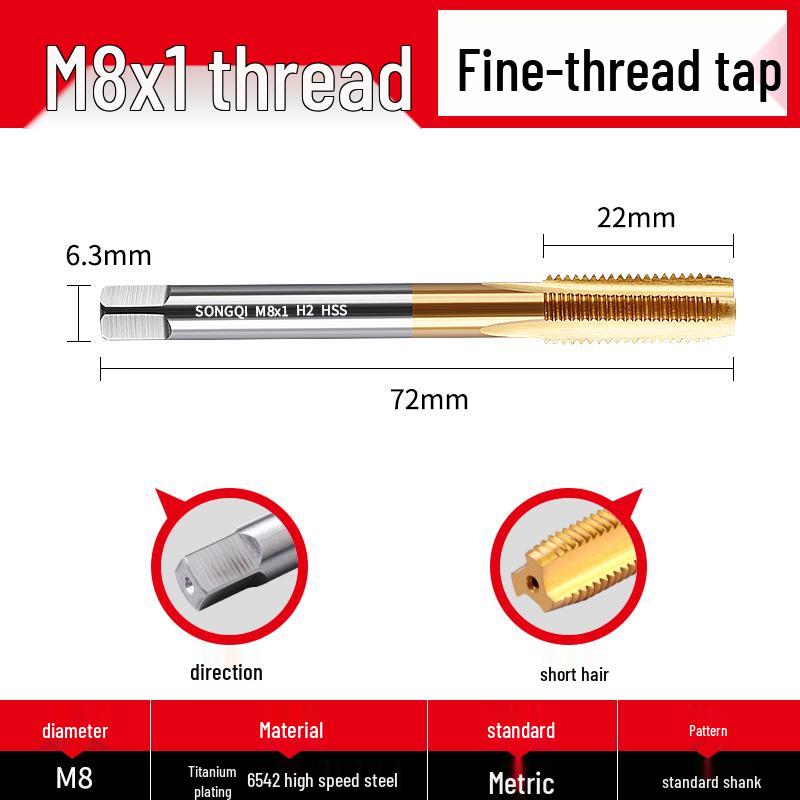 Stainless Steel Fine Tooth Tapping Drill Bit Set: M5, M6, M8x1, M10, M12x1.25, M16, M20