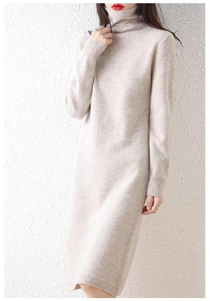 Brand Wool Knit High Neck Slimmer Pullover Sweater Dress - 2025 Autumn/Winter Collection