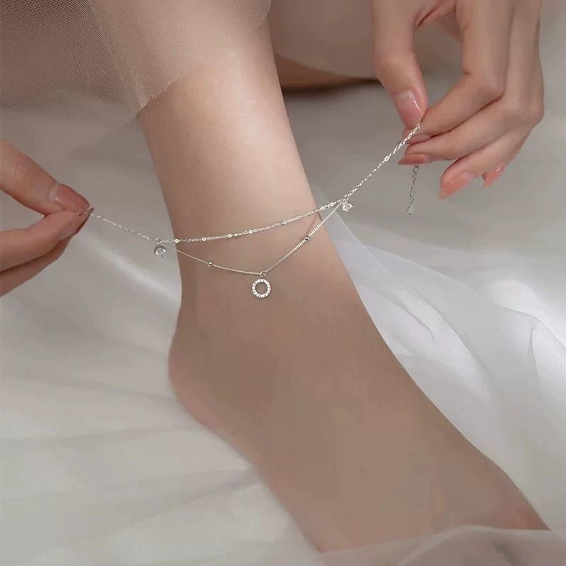 Fashion Jewelry 925 Sterling Silver Double Chain Anklet Jewelry for Women 18K Gold Plated Silver Foot Chain Jewelry
