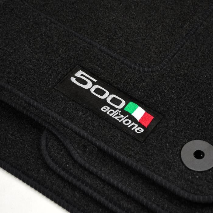 Tapis De Sol - Logo - Fiat 500e - Velours Noir - 4 Pièces - Antidérapant Et Imperméable