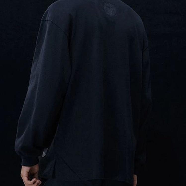 Li Ning X Jackie Chan Kung Fu Series Solid Color Loose Fit Round Neck Long Sleeve T-Shirt Unisex Tops Charcoal-Black AHST623-2