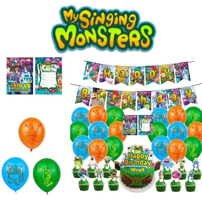 My Singing Monsters Birthday Party Decorations Set Colorful Balloons Paper Banners And Cake Toppers