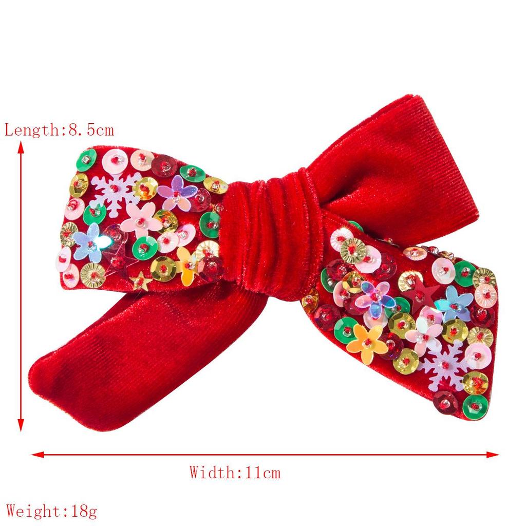 Fermaglio per capelli con fiocco di flanella natalizio con paillettes a stella e fiocco di neve – Dolce accessorio da festa cucito a mano