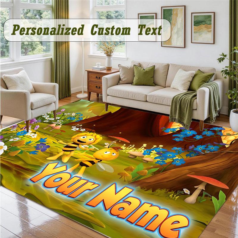 Crystal Velvet Square Rug Custom NameBing Bunny Pattern Non Slip Home Floor Decor Rug