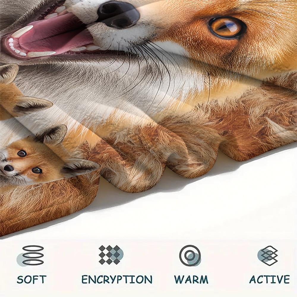 1Pc Fox and Sloth Print Flannel Blanket, High quality Comfortable for All Seasons, Home Decor, Warmth and Comfort, Perfect for Gifts