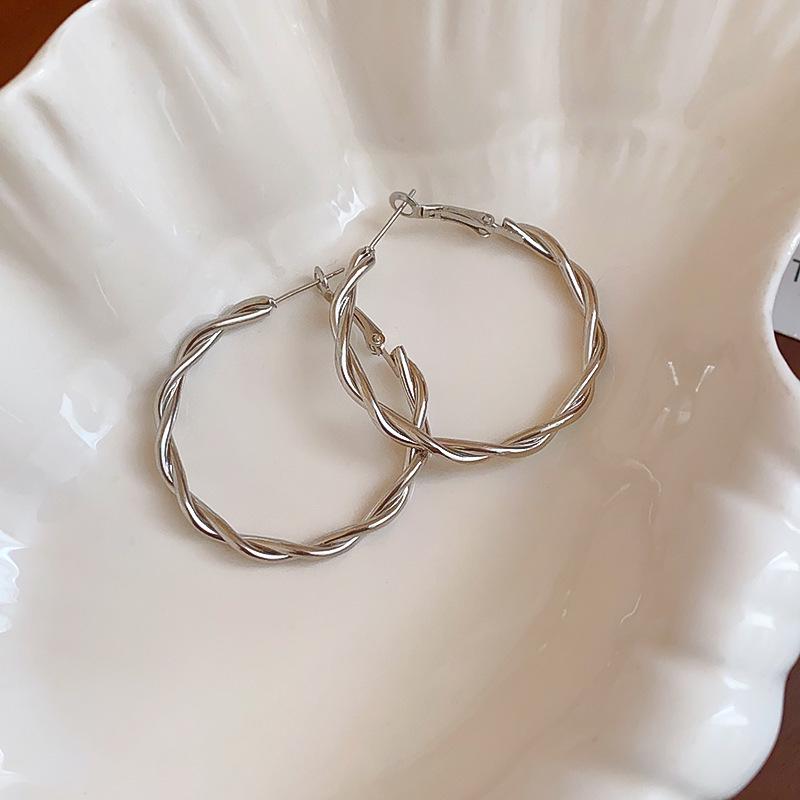 Vintage Silver Needle C-Shaped Diamond Pearl Stud Earrings - Elegant and Versatile Niche High-End Jewelry