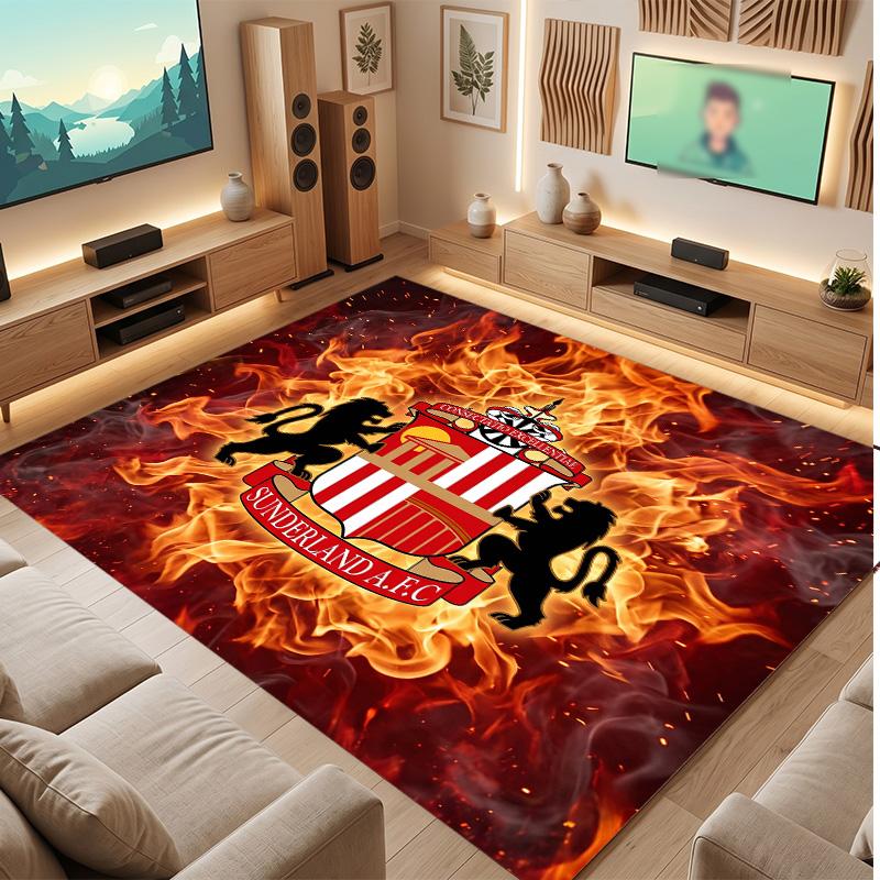 Sunderland Football Print Crystal Velvet Rug, Comfortable Water Absorbent Non Slip Indoor Floor Carpet
