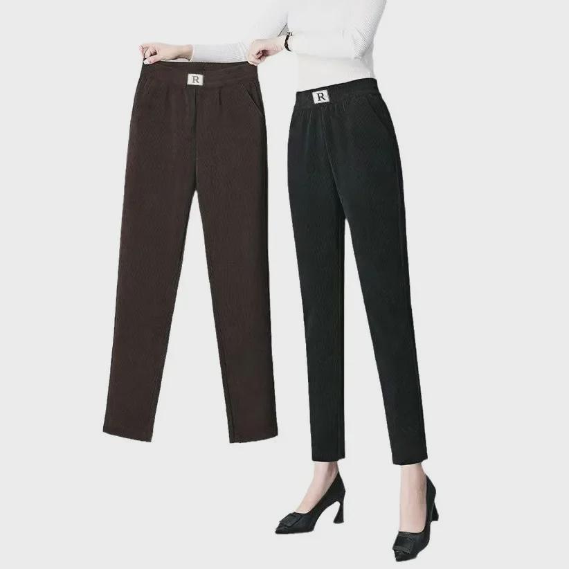 Women's Velvety Thick Chenille Straight Harem Pants - Loose, Large Size, with Pockets In Autumn/Winter Corduroy.