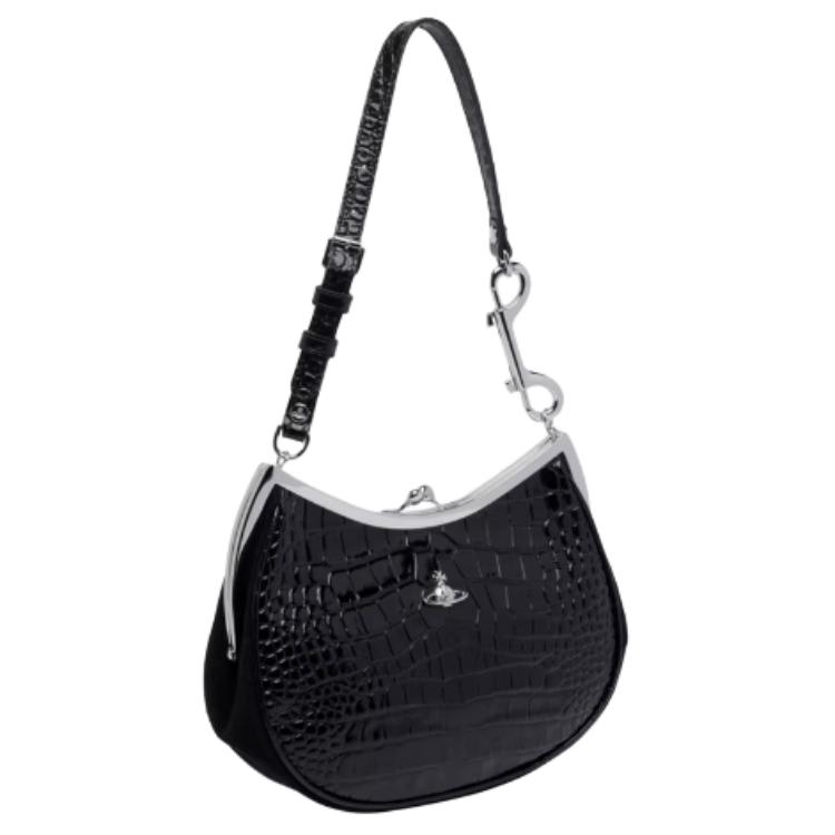 VIVIENNE WESTWOOD West Queen Charm Frame Silver Hardware Small Calfskin Shoulder Bag Women Shoulder Bag Black 4B01000VWL0098N401