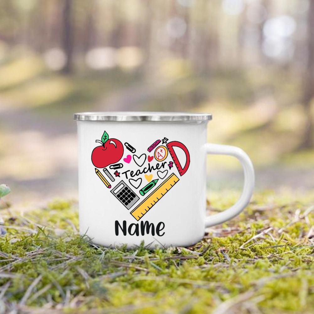 Personlised Mug Teachers Change The World Print Coffee Cups Custom Name Drinks Enamel Cup Teacher's Day Thanks Gift for Teacher