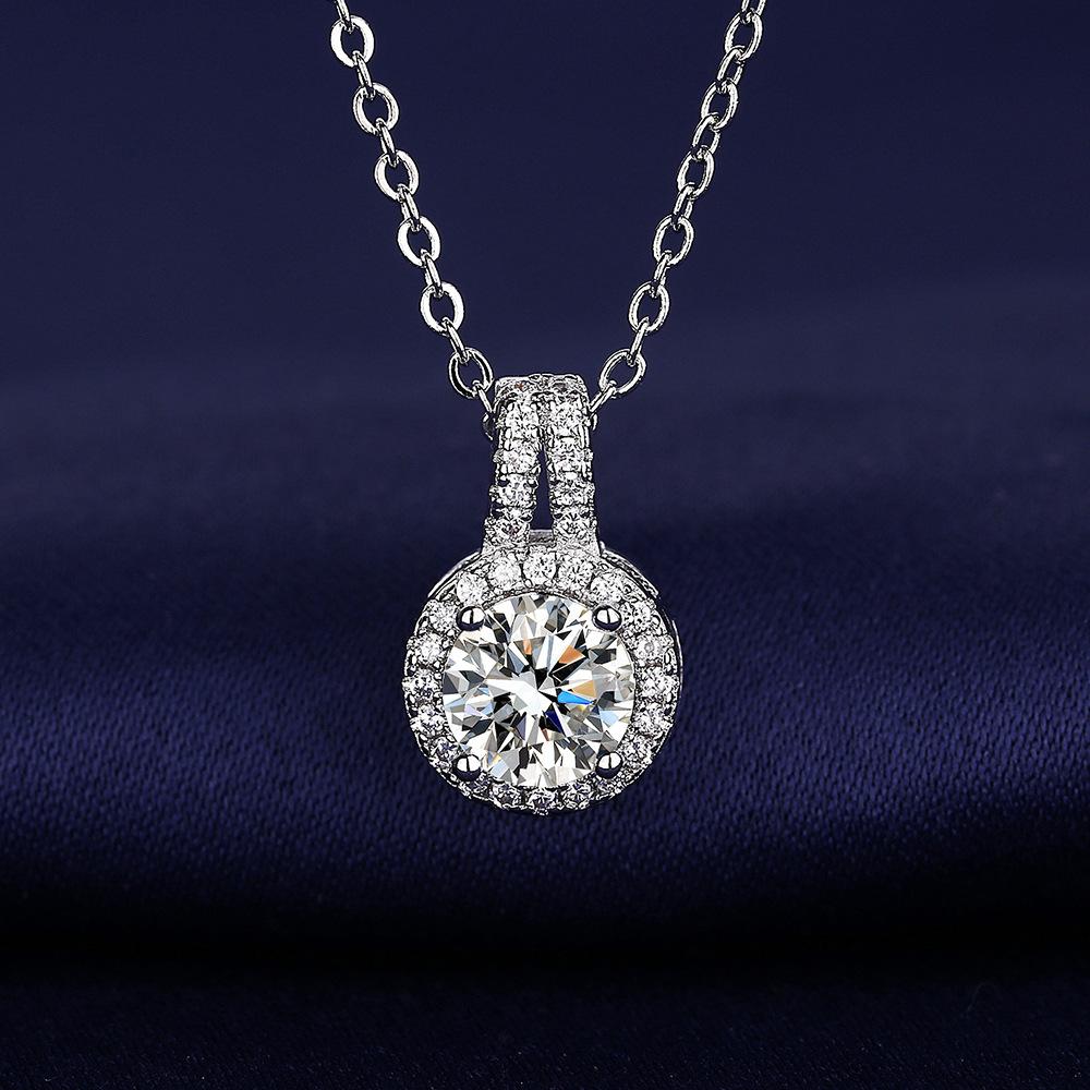 New Fashion 925 Sterling Silver Jewelry Round Zircon Pendants Necklaces Women Fine Semi Rhinestone Circle Clavicle Chain Choker
