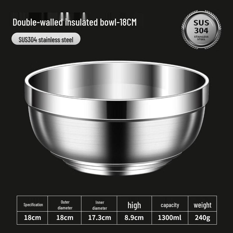 Zhebu 316 Stainless Steel Double Layer 18cm Bowl Set (10 Pack)
