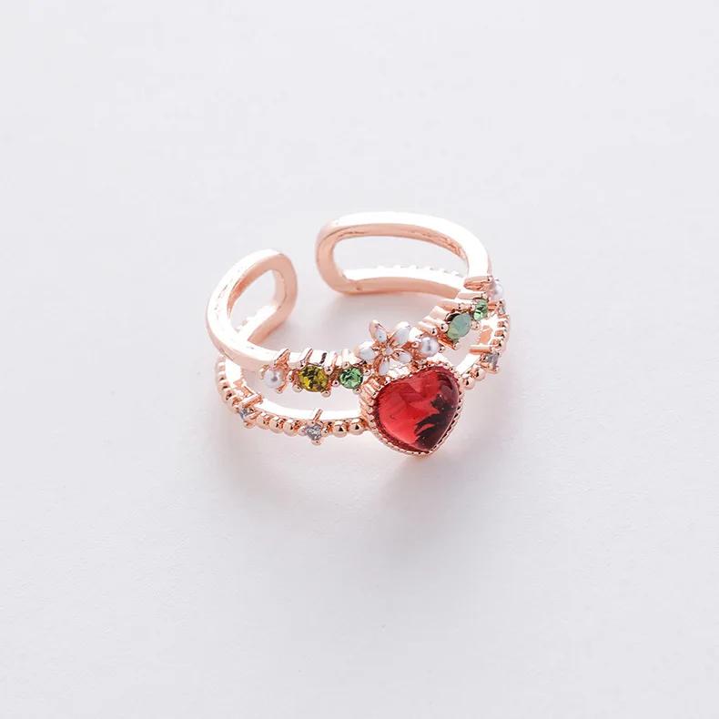 Korean New Exquisite Crystal Temperament Ring Sweet French Elegant Flower Opening Ring Female Jewelry
