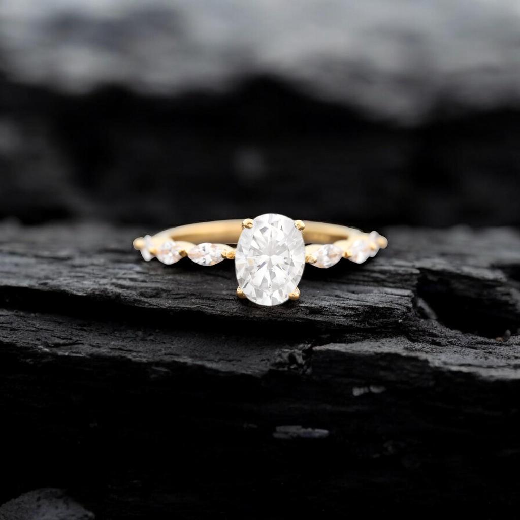 Oval Moissanite Wedding Ring, Marquise Cut Engagement Ring, Sterling Silver Fine Jewelry, Bridal Gift For Her